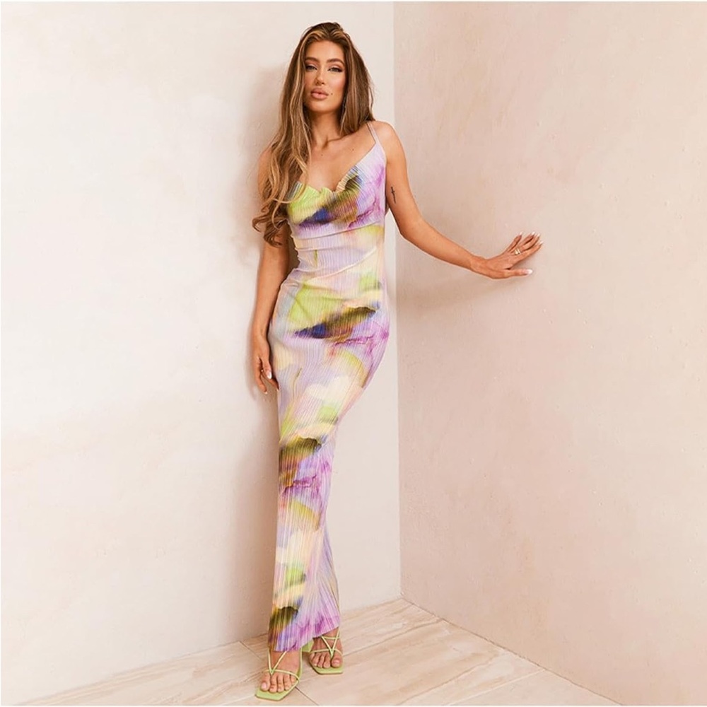Amazon Purple Green One Shoulder Bodycon Maxi Dress